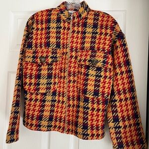 Zip up jacket, red, yellow and navy